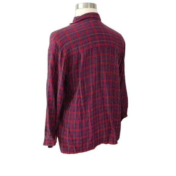 Soft Metallic Plaid Button Up Shirt Red Blue 18/20 - Picture 4 of 5